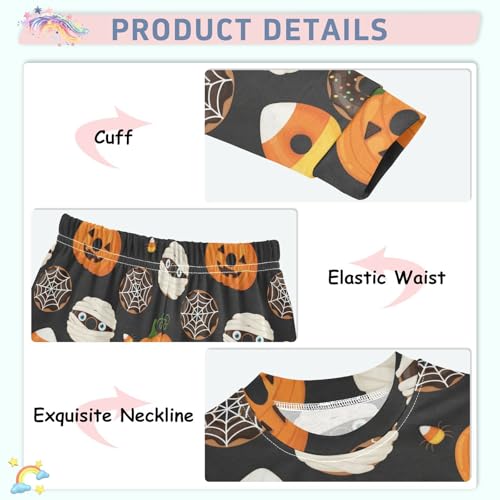 Pajama Sets Long Sleeve Halloween Donuts Pattern Soft Comfy Sleepwear 2 Piece PJS 3-8T4