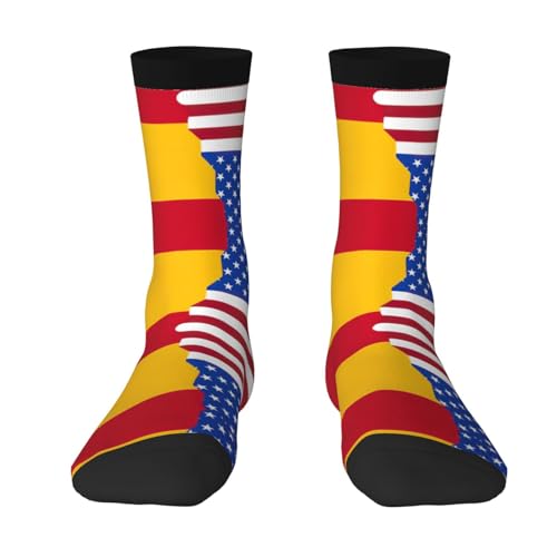 Calcetines para adultos con la bandera de España americana, calcetines deportivos versátiles de algodón para hombre, paquete de calcetines largos de moda para uso diario y deportes, 2 Negro-1, talla