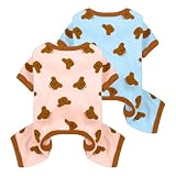 2 Pack Dog Pajamas Small Sized Dog Onesie Clothes Soft Stretchy Puppy Pajamas for Dogs Cats Girl Pet Costume Bear Printed Pjs Outifts French Bulldog Chihuahua Doggie Clothes (Pink&Blue, Small)