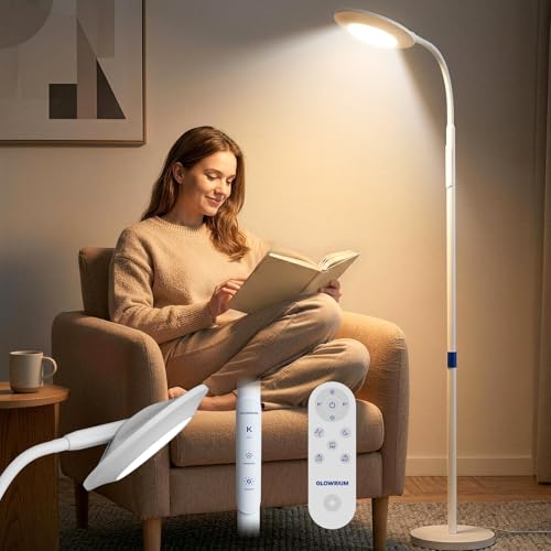 GLOWRIUM 48,000 Lux Light Therapy Lamp, LED Full Spectrum Natural Light, 67" Tall Bright Daylight Floor Lamp with Flexible Gooseneck, 3 Modes, Stepless Dimming & Color Temps for Home Office & Reading