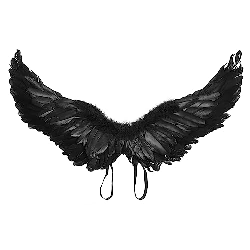 Dubute Asas de anjo para adultos, fantasia de asas de anjo de penas para mulheres, meninos e meninas, Halloween, cosplay (preto, tamanho único)