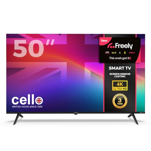 Image of Cello C50RK4K 50” Smart Roku HD TV with Freely, Netflix, Disney+, Apple TV+, BBC iPlayer, ITVX, voice remote control, Phone mirroring.