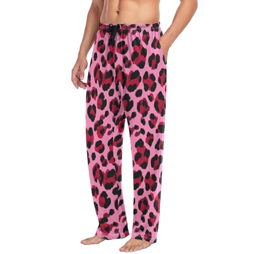 Vdsrup Men's Pajama Pants Leopard Print Pajama Pants for Men PJs Bottoms Drawstring Pockets Wine Red Sleep Lounge Pants S4