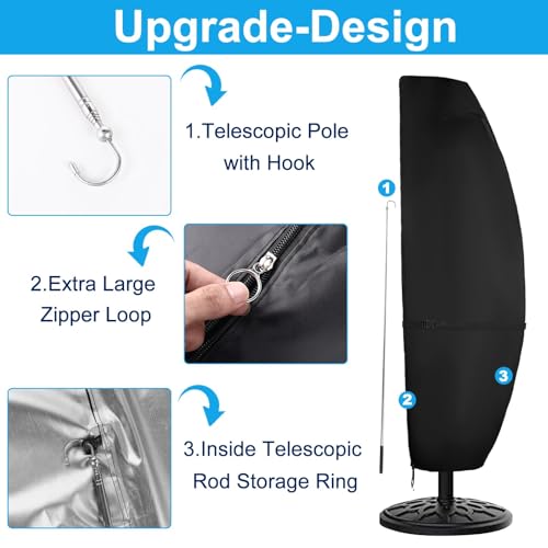 Waterproof Cantilever Umbrella Covers for 9FT to 12FT Outdoor Offset Umbrellas,420D Durable Fabric with Top Vent, Hem Drawstring Design & Zipper,Anti-UV Protection