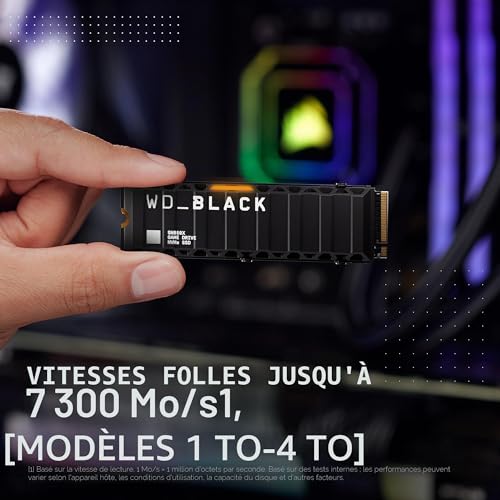 WD_BLACK SN850X SSD 2 To, Disque SSD interne avec dissipateur thermique, lecture jusqu'à 7300 Mo/s, écriture jusqu'à 6600 Mo/s, Haute performance disque de jeu, PCIe Gen 4.0, NVMe, Noir