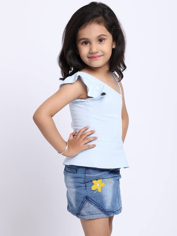 Image of ELEVANTO Crop top for Kids|One Side Off Shoulder Half Sleeve Crop top for Girls Crop top|Short Sleeve Summer Crop top for Girls-E19