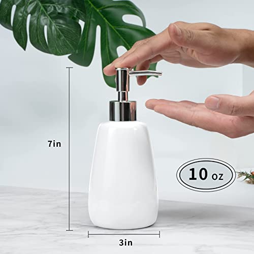 Toozfo White Hand Soap Dispenser Ceramics Bottles With Elegant Pump Top Bathroom Empty Shampoo Bottles 10Oz/300Ml #TOP4