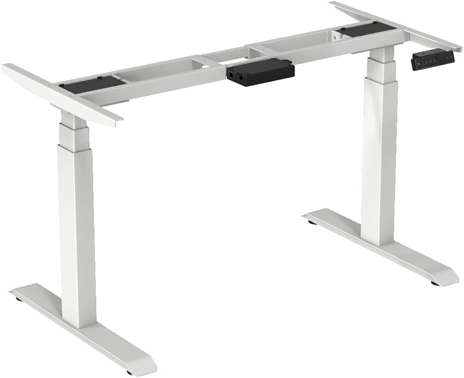 Ergologic Height Adjustable Table - Electric Dual Motor 3 Stage - Ergonomic Sit to Standing Computer Desk for Home Office Work, 120 KG Capacity, Mild Steel, White Color (Only Frame, No Top)