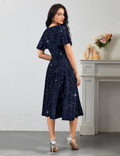 Image of Bridesmay Women's Formal Wedding Guest Dress for Women 2026 Short Sleeve Fit and Flare Tea Party Dresses