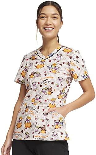 Cherokee Prints Women Scrubs Top V-Neck Print CK646 | Two Front P...