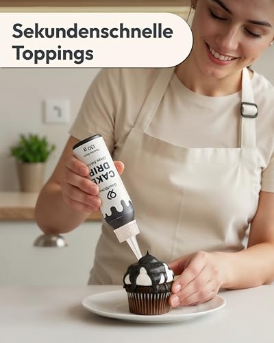 GoodBake Cake Drip Glaze 130g Schwarz | Kuchenglasur auf Glukosebasis | Vegan & Laktosefrei | Zuckerschrift für Kuchen, Kekse & Cup Cakes | Torten Deko