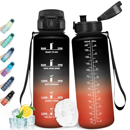 HoneyHolly Trinkflasche 1500ML, Sportflasche mit Filter, Wasserflasche, Auslaufsicher mit Zeitmarkierung, Trinkflasche Kohlensäure Geeignet, Wasserflasche Sport für Wandern, Radfahren, Fitness, Gym
