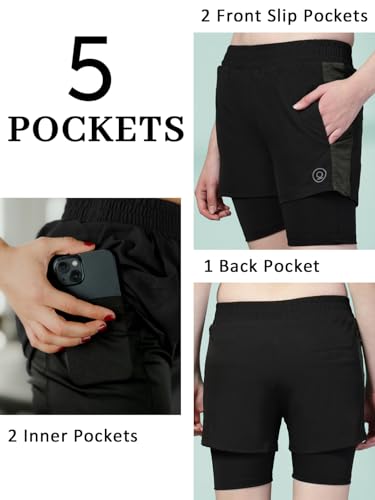 Image of CHKOKKO Gym Shorts for Women Workout Sports Running Quick Dry Fit Double Layer Inner Compression with Pockets Breathable Lightweight Wear