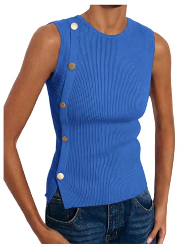 MakeMeChic Women's Sweater Vest Button Down Shirt Crew Neck Knit