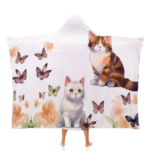 Cape à capuche chat et papillon grand confort : plaid portable de voyage, bureau et maison