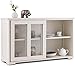 RELAX4LIFE Credenza in Legno e Vetro con 2 Ante Scorrevoli, Armadietto da Cucina con Ripiano Regolabile, Mobile Multiuso per TV da Salotto, Bianco/Nero, 106,7 x 62,5 x 33 cm (Bianco)