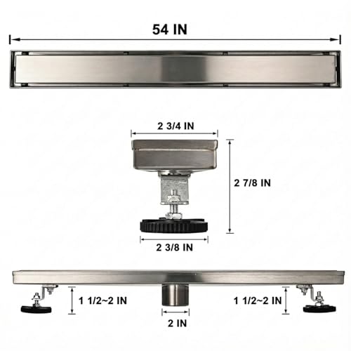 AVSIILE Linear Shower Floor Drain, 54 Inch Brushed Nickel 304 Stainless Steel Bathroom Drains Kit, Rectangular Shower Trench Drain with Reversable Tile-in Pattern Drain Cover & Hair Catcher by AVSIILE - Used condition - Image 8