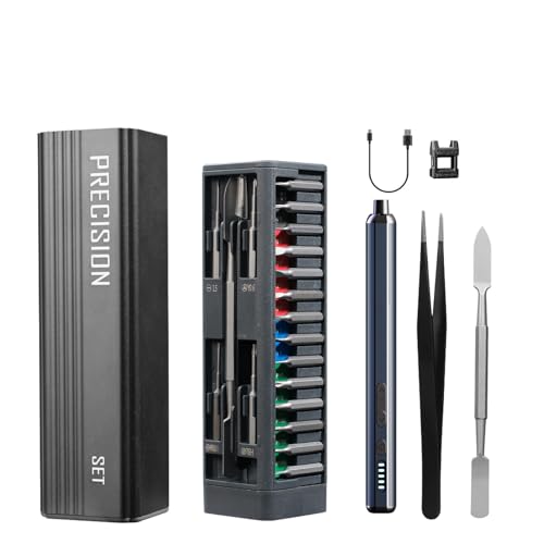 52 in 1 Electric Precision Screwdriver Set with LED Light incudes Tweezers Pry Tool 46 Bits Color-Coded Bits & Magnetic Storage for Smartphone Watch Eyeglasses Switch Laptop PC Repair (Gray)
