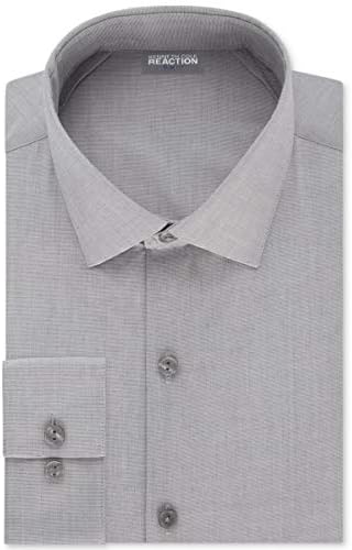 Kenneth Cole Reaction Men's Technicole Slim Fit Stretch Solid Spread Collar Dress  Shirt, Grey Frost, 17" Neck 32"-33" Sleeve : Amazon.sg: Fashion