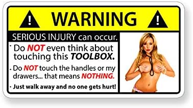 Etiqueta engomada de advertencia de la muchacha atractiva, caja de herramientas de la caja de herramientas de vinilo, etiquetas impresas en vinilo