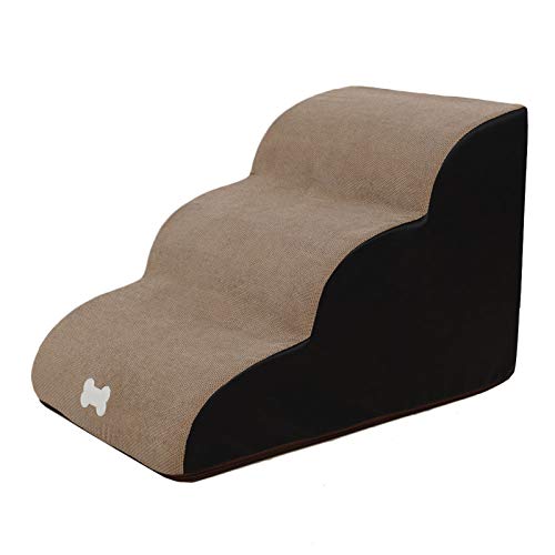 Hundetreppe 3 Schichten Haustiertreppe katzentreppe mit Plüschbezug Leiter Hunderampe für kleinen Hund Teddy, 60x42x39 cm, grau (beige-60x40x40cm ) Cover