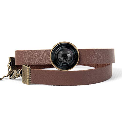 Unisex Punk Rock Leather Cuff Bracelet/Glass Pendant Choker Collar Necklace Adjustable Wristbands Belt