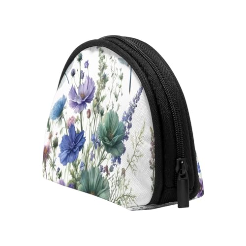 Portable Coin Purse Watercolor-Flower-Dragonflies Mini Zippered Money Pouch Card Holder4