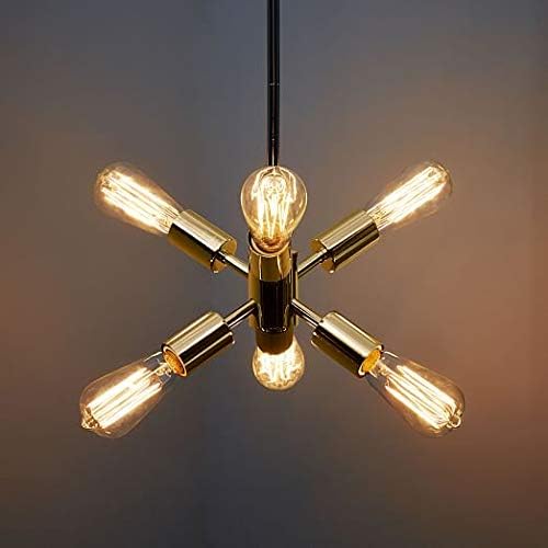 nauticaz Modern Brass Sputnik Chandelier - 6-Light Industrial Hanging Pendant Light - Adjustable Geometric Ceiling Fixture for Home Decor and Office