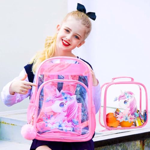 Image of KLFVB 3PCS Clear Backpack for Girls and Boys, Kids See Through Backpacks Stadium Approved, Transparent Bookbag for Elementary