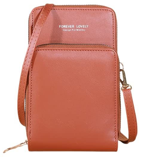 MOCA Girls Women's Touch Screen wallet sling bag for with Mobile Cell Phone holder Pocket Wallet Hand Purse Clutch Crossbody Sling Cell Phone wallet for Women Womens Girls (SJ1211#P, Brown)-image-15