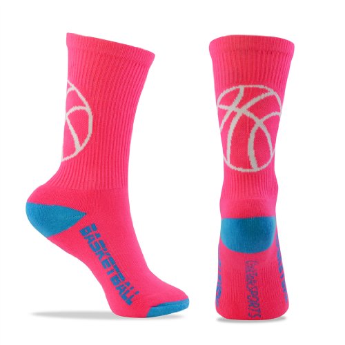 Athletic Half Cushioned Crew Socks | Basketball Silhouette Design | Pink/Blue