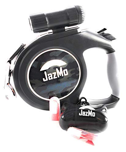 JazMo Premium Products Retractable Dog Leash with LED Flashlight-26 Foot Heavy Duty non Tangle Nylon Ribbon Dog Leash for Medium and Large Dogs,The Best Tape Leash Lead for Night Walking