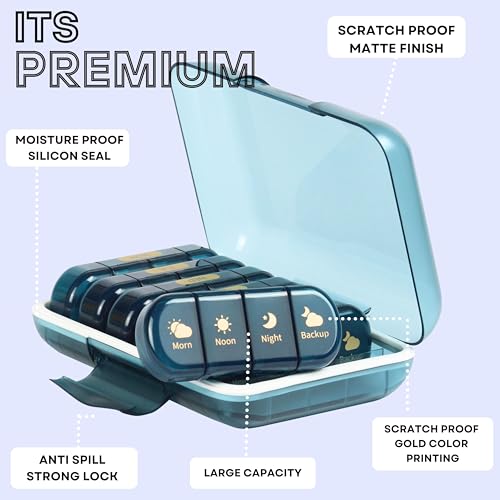 Image of Premium Unbreakable Medicine storage organizer- Waterproof Medicine organizer box- Medicine Box, 7 days Medicine Box For Home-Large Pill Organizer Box Case (Blue-4 Compartment)