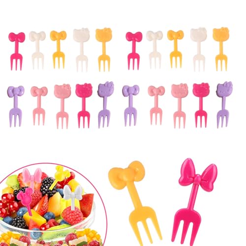20pcs Mini Obst Gabeln Zahnstocher,YiXuTag Cartoon Obst Gabel,Mini Gabel Piekser Fingerfood Picks Picks Obst Gabeln Wiederverwendbar Obst Zahnstocher für Brotdose Party Nachmittagstee Geburtstagsfeier