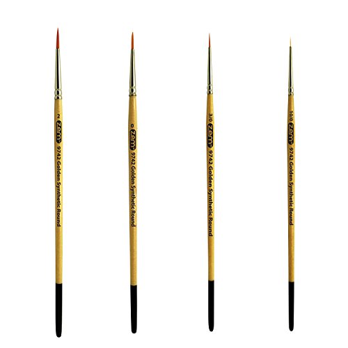 ZEM Golden Synthetic Small Detail Round Brushes Set Sizes 10 0, 3 0, 0, 2