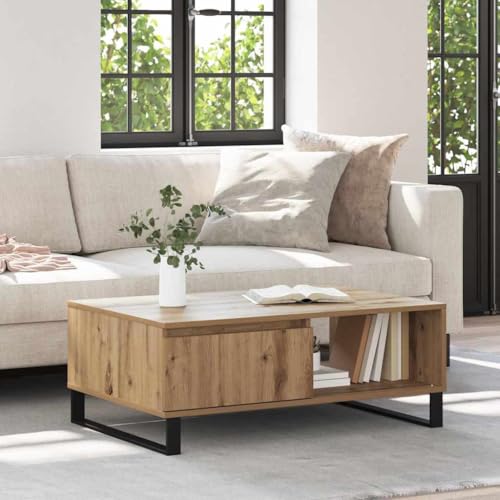 Table basse salon rectangulaire 90x60cm table de café bois et métal séjour - 3