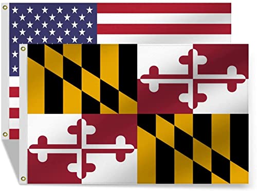 2 Pack American US Maryland Flag 3x5 Foot, MD State Flags Vivid Color and Fade Proof, With Brass Grommets for Decoration Gift Banner