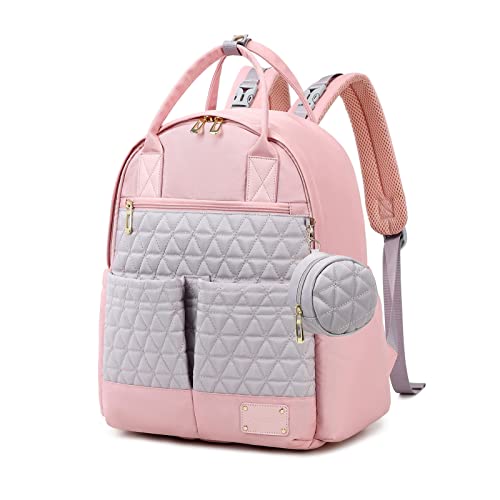 SONARIN Multifunctional Lightweight Diaper Bag Backpack,Large Capacity Travel Nappy Changing Bag Mommy Bag with Pacifier Bag(Pink)