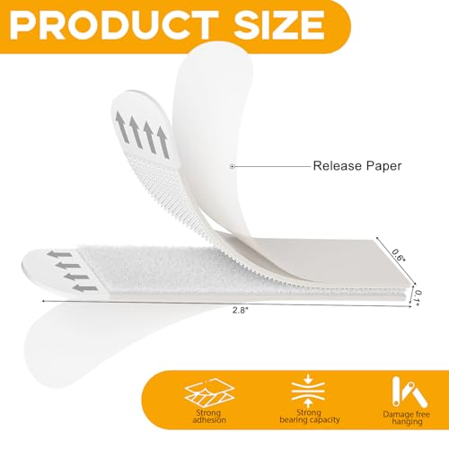 Image of Picture Hanging Strips Heavy Duty, 24 Pairs(48 Strips) Wall Hanging Strips, Wall Hangers Without Nails, Damage Free Hanging Strips, Frame Hanging Strips, Picture Poster Hanger(M)