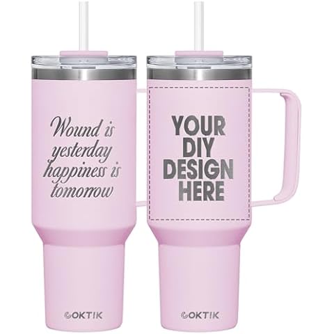 Personalized Custom Tumbler with Laser Engraving Logo Text 40oz Stainless Steel Tumbler with Lid & Straw Handle Double Wall Insulated Tumbler with Text Logo Cover