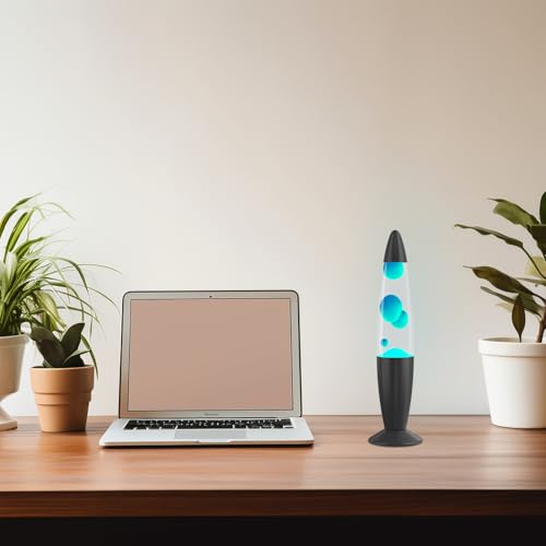 Kyzfy 13-Inch Liquid Motion Lamp,Magma Lamp, Mood Relaxation Light?Suitable for Home Decoration, Living Room, Office, Bedroom, café (White Water Blue Wax/Black, 13 inches)