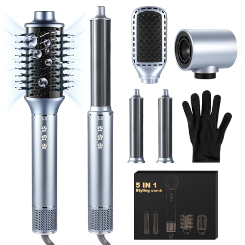 Air Brush 5 en 1 Hair Styler Airbrush,1400W Seche Cheveux avec Airbrush Cheveux,Brosse Lissante,Fer a Boucler, pour Sécher, Boucler, Lisser, Femmes,200...