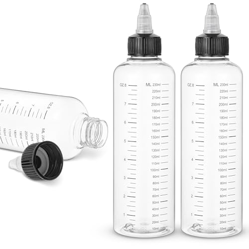 Quilax 3 Pack Hair Oil Bottle 8.5oz-Hair Oil Applicator Plastic Squeeze Bottles Scalp Oil-Applicator Hair Dye Bottle, Twist-On Top Tip Cap, Refillable Bottles with Graduated Scale and Twist Top