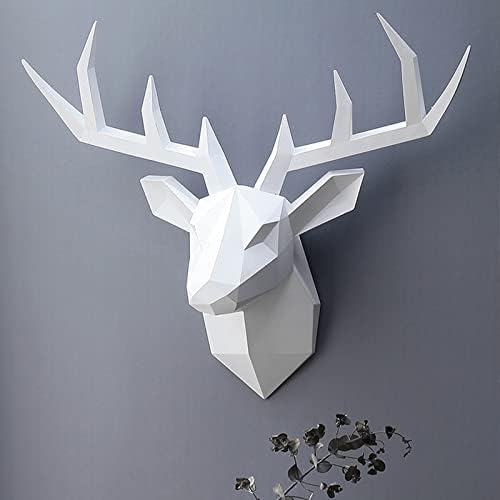XYQXYQ Geometric Deer Head Wall Sculpture Modern Deer Horn Statue Wall Hanging 3D Deer Horn Decoration Gallery Living Room Wall Resin Animal Head Gift (White)