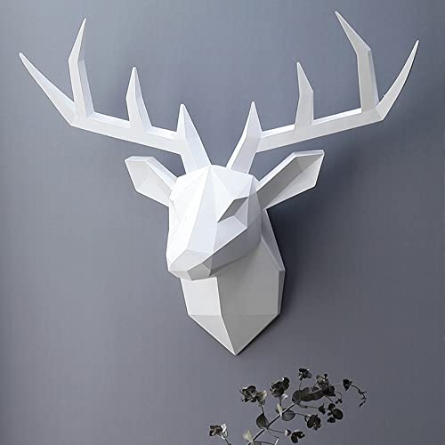 Xyqxyq Geometric Deer Head Wall Sculpture Modern Deer Horn Statue Wall Hanging 3D Deer Horn Decoration Gallery Living Room Wall Resin Animal Head Gift (White) #TOP1