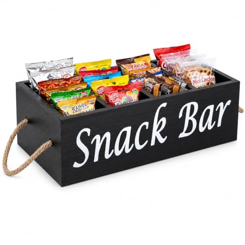 Xbopetda Snack Organizer for Countertop, Snack Basket with Handles, Snack Holder Tray Pantry Storage Container for Movie Night Snack Bar Station, Cabinet Kitchen Organizer and Storage, Black