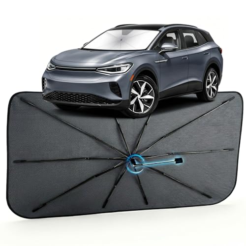 Image of Car Windshield Sun Shade for Volkswagen ID.4 2021-2026 - Reflective Coated Fabric Sunshade Umbrella for Front Window, UV Protection Heat Shield Sun Blocker Heat Reflector, 1:1 Exact Fit Keep Car Cool
