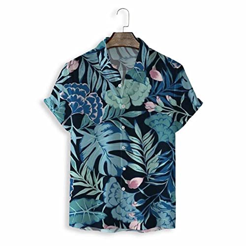 Chemise Hawaïenne pour homme bleue à manches courtes et imprimé tropical d'été