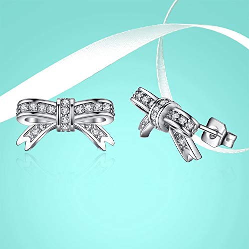 Boucles d'oreilles nœud en argent sterling 925 et cristal pour femme
