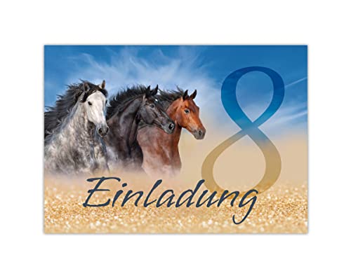 Junapack Lot de 12 cartes d'invitation pour 8e anniversaire d'enfant huitième anniversaire fille trois chevaux avec 12… - Image 4